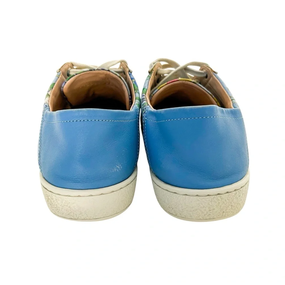 Gucci Ace Blue Floral Print Bee Web Stripe Leather Low Top Slip On Sneakers 38.5